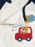 Cotton Fabric baby rompers with round neck and navy blue raglan sleeve