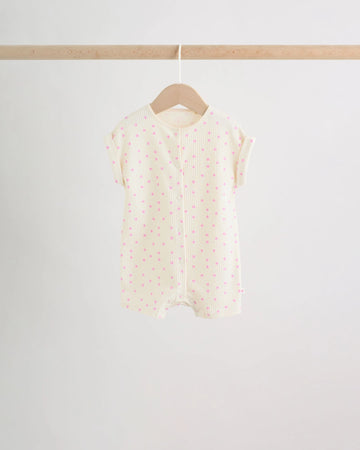 Cream Ribbed Cotton Pink Polka Dot Baby Girl Romper