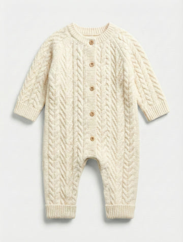 Cable Knit Baby Romper | Cream