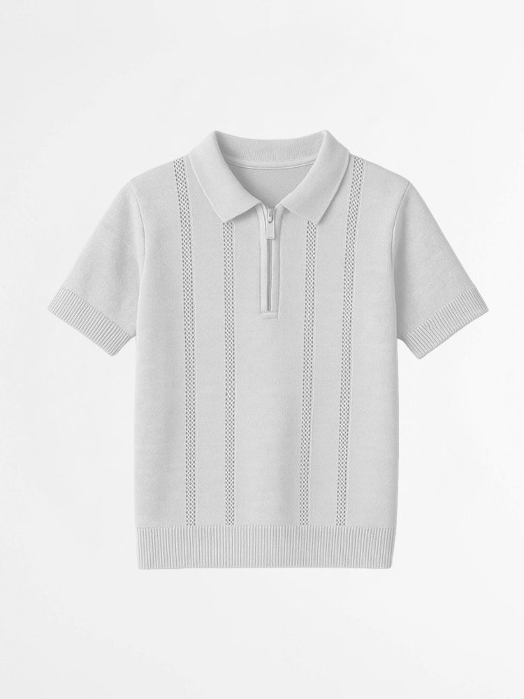 Toddler Boys’ Cotton Knitted Polo Shirt with Zip – Soft Grey | 100% Cotton