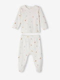 Baby pajama romper set with long-sleeve top and pants on a white background