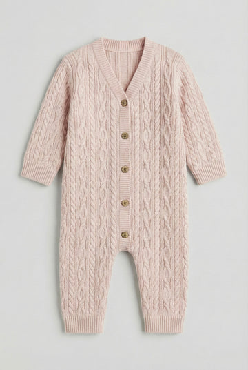 Soft Cable Knit Baby Romper | Blush Pink
