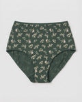 Forest green floral print high-waisted cotton brief women's full coverage