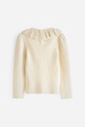 Girls Frill Neck Knit jumper in beige color back side for winter