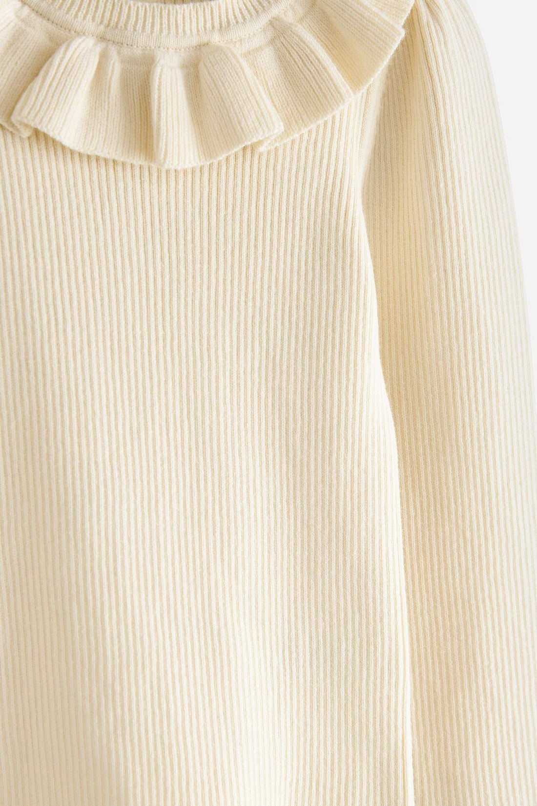 Girls Frill Neck Knit Jumper Cotton Fabric in beige color For winter