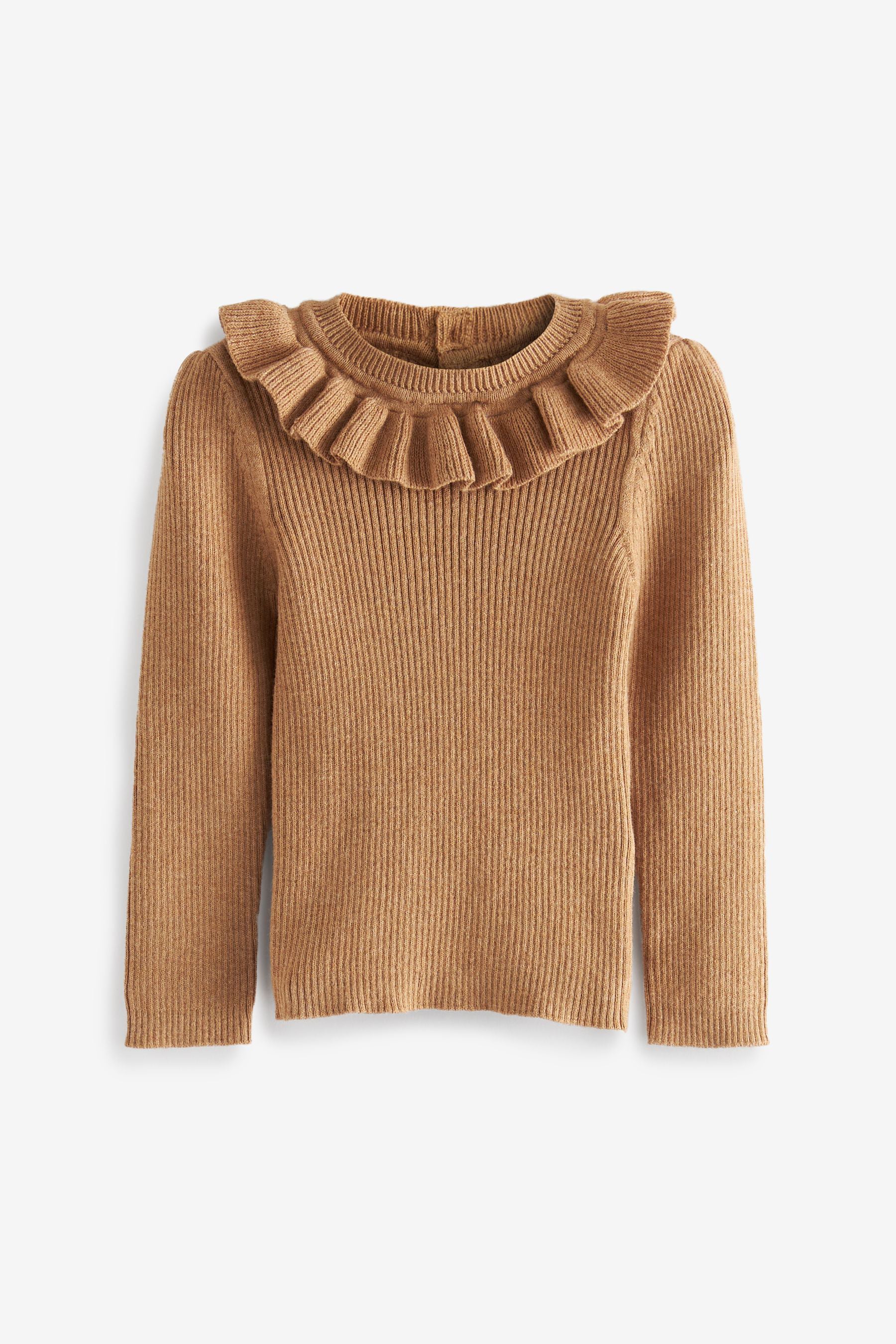 Girls Frill Neck Sweater for winter in cotton Fabric and brown colour
