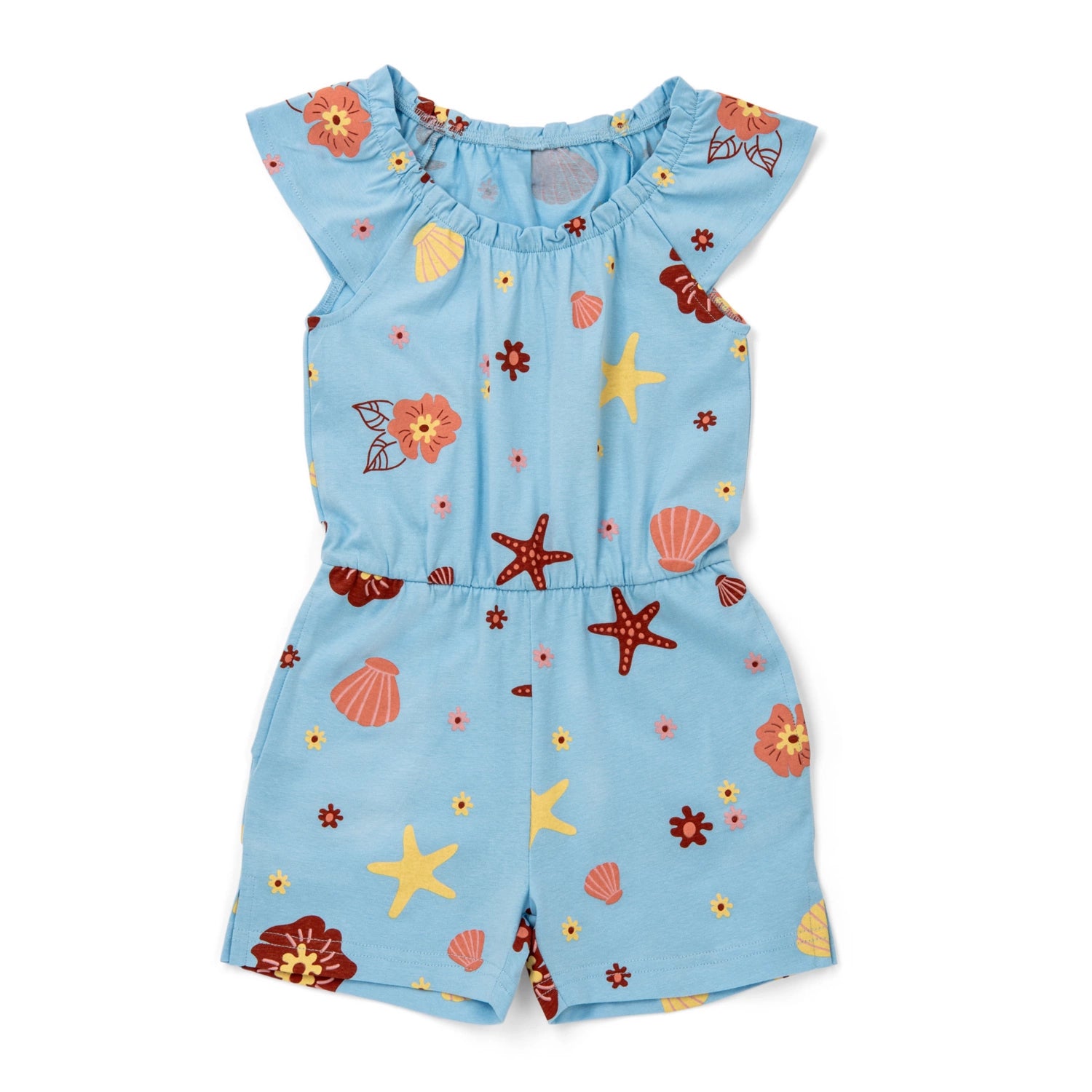 GIRLS JUMPSUIT in light blue color with a water theme