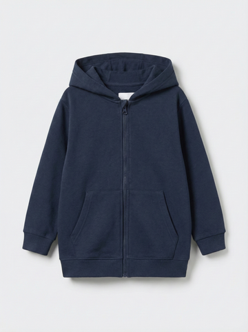 Kids Zip Through Hoodie | Cotton, Zipper, Kangaroo Pocket, Navy Blue