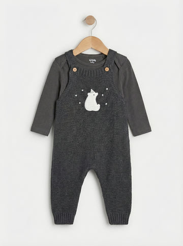 Knit Baby Dungaree Set | Black