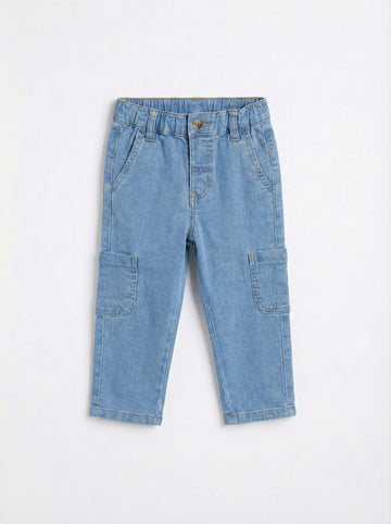 Toddler Straight Cut Cargo Jeans | Light Stone Wash