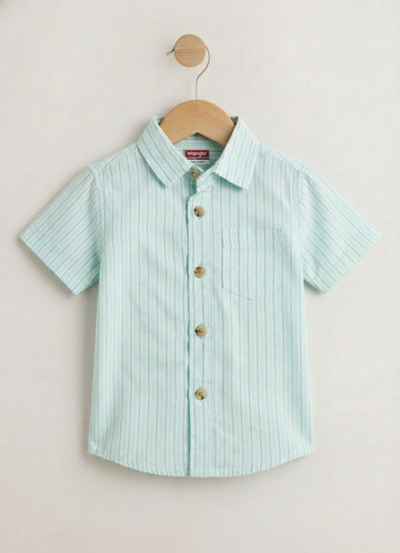 Toddler Boys' Short Sleeve Striped Shirt – Light Mint & Blue Striped