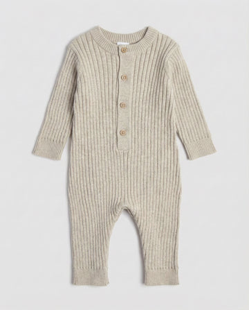 Ribbed Cotton Baby Romper | Soft Grey