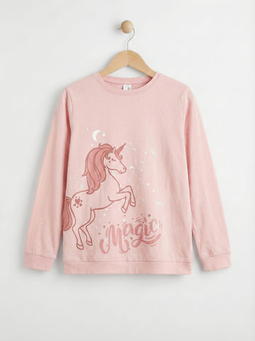 Girl's Soft Cotton Unicorn Print T-shirt
