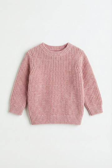 Baby Girl's Round Neck Light Pink Pullover Jumper