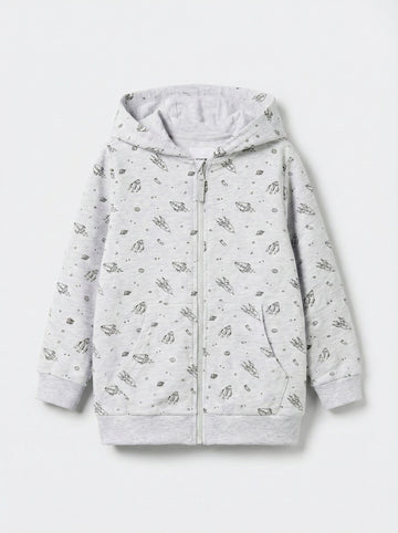 Kids Zip Through Hoodie | Cotton, Zipper, Kangaroo Pocket, Grey