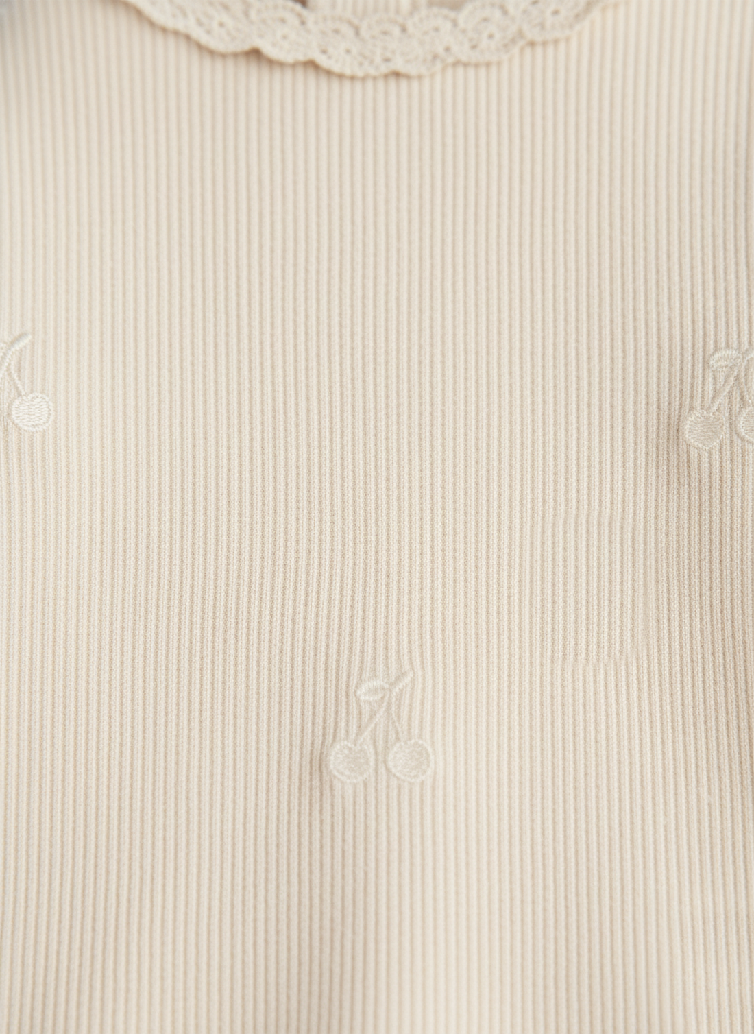 Baby Girl's Ribbed Cotton Full Sleeve T-shirt | Light Cream Color