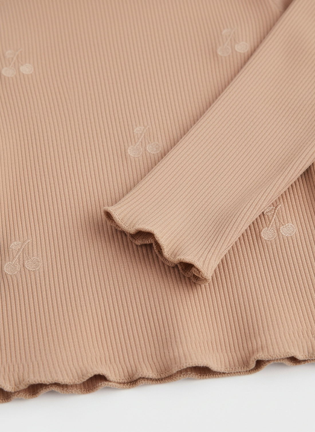 Baby Girl's Ribbed Cotton Full Sleeve T-shirt | Wooden Color