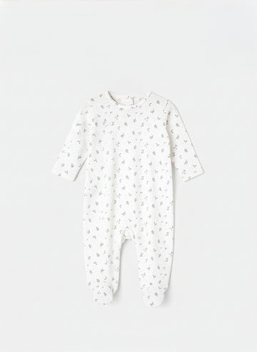 Baby Girl's Soft Cotton Romper | White Floral Print