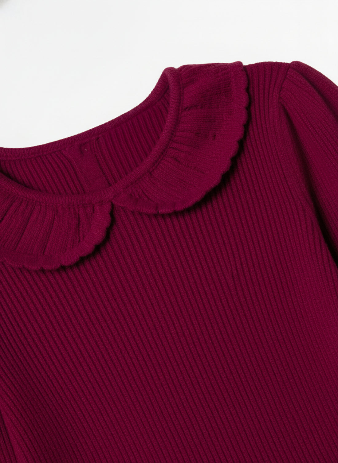Toddler Girls’ Ribbed Knit Long Sleeve Top with Peter Pan Collar – Maroon
