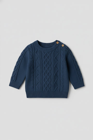 Baby Boy's Cable Knit Navy Blue Jumper