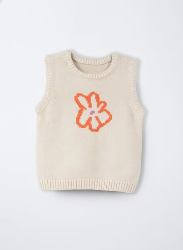 Girl's Floral Knitted Vest | Cream