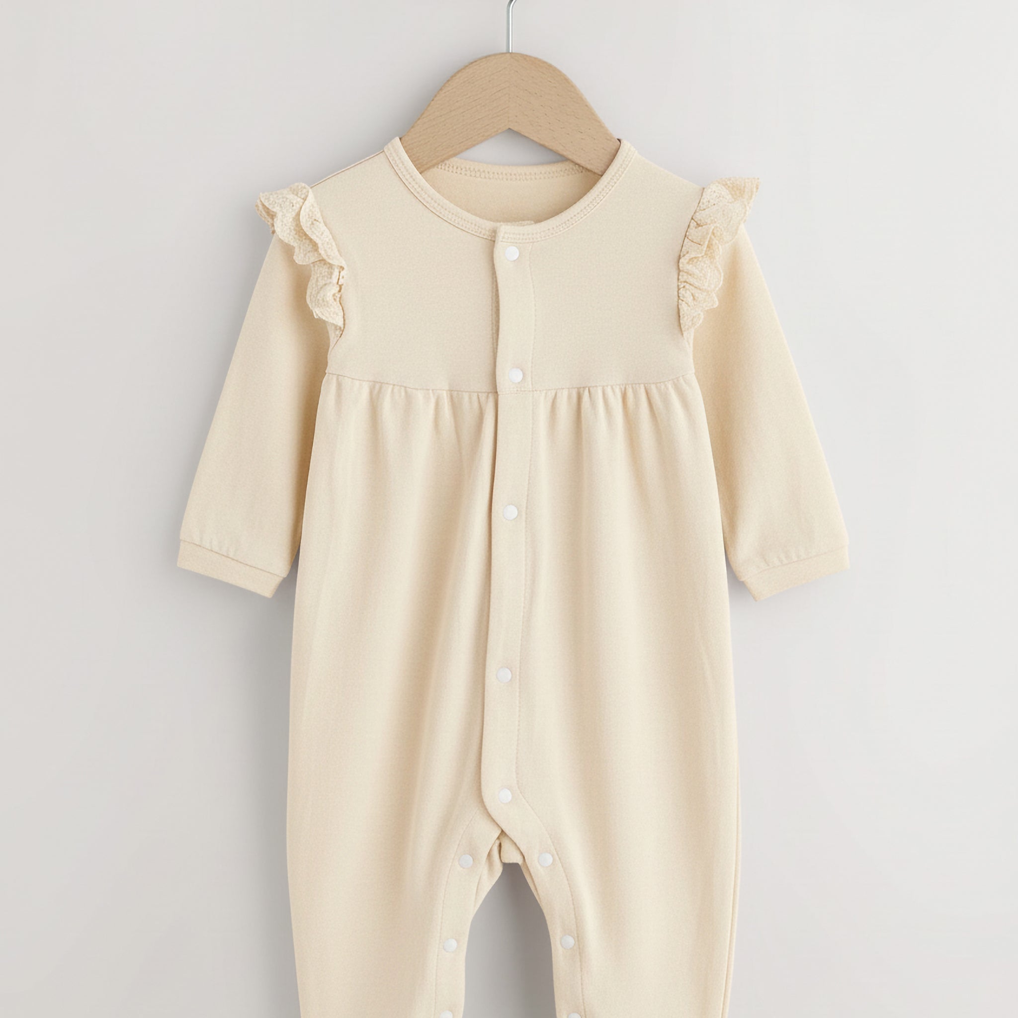 Cream Ruffled Shoulder Baby Romper | Cotton