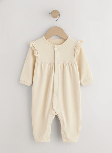 Cream Ruffled Shoulder Baby Romper | Cotton