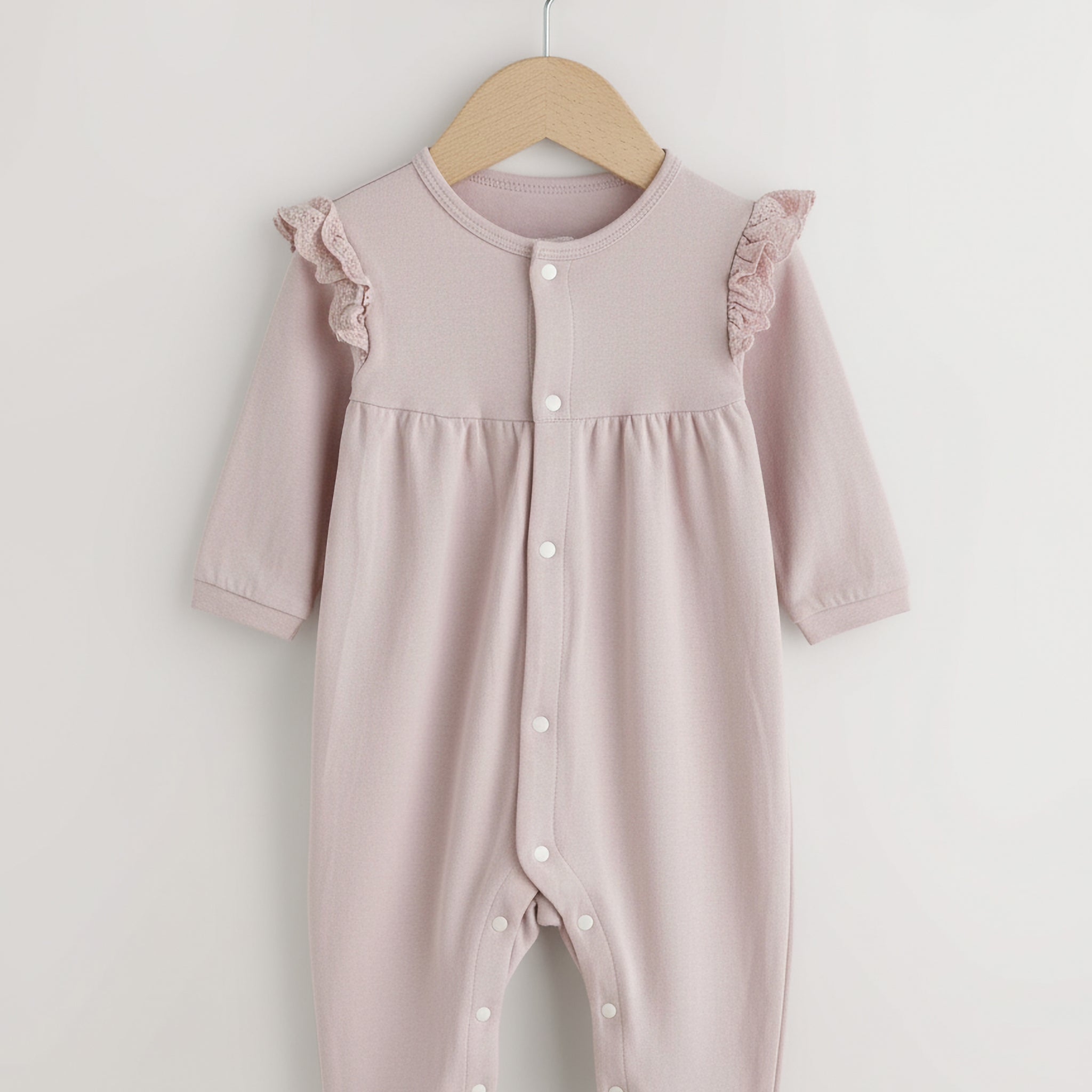 Light Purple Ruffled Shoulder Baby Romper | Cotton
