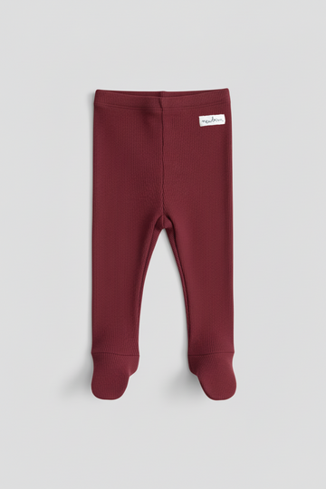 Burgundy Baby Leggings with Attached Socks