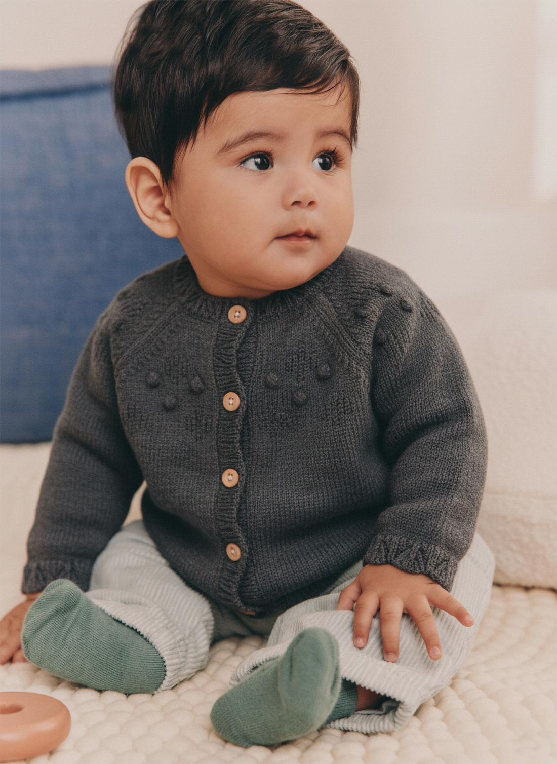 Charcoal Knit Button-Up Baby Cardigan