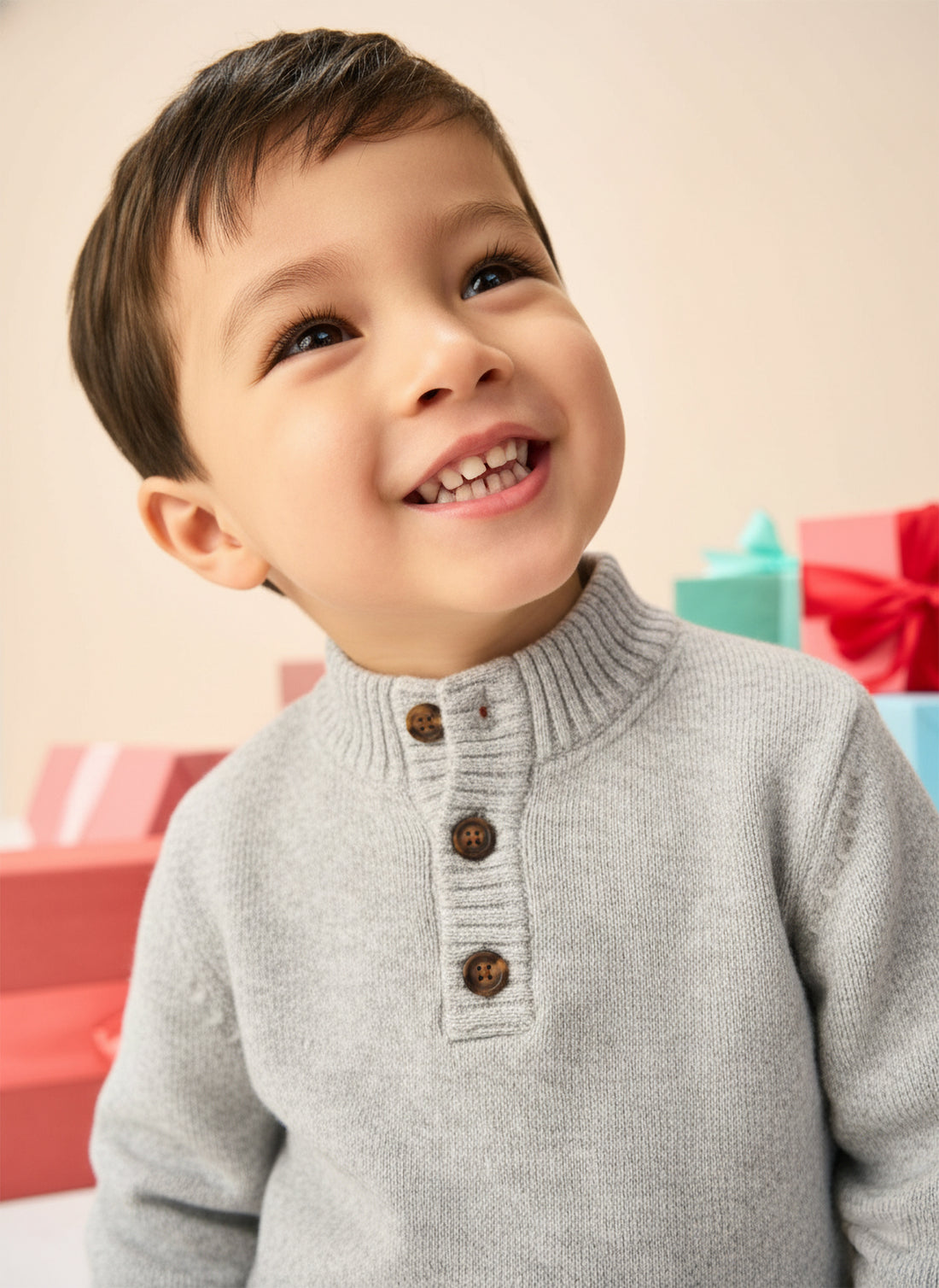 Toddler Boys’ Light Grey Knit Henley Sweater