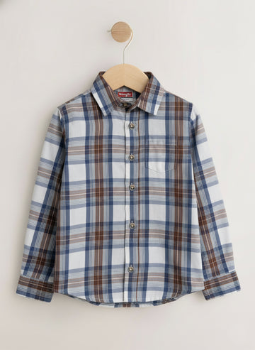 Toddler Full Sleeve Cotton Shirt | White & Khaki Stripe