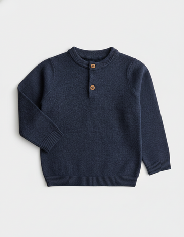 Boy's Henley Knitted Jumper | Navy Blue