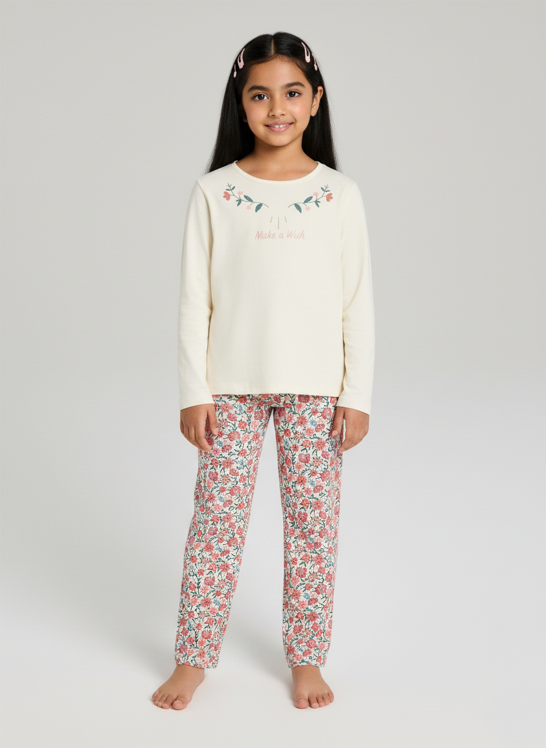 Girl's Cotton Fabric Floral Print Pajama