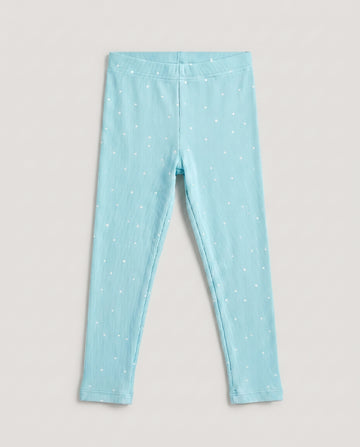 Girl's Aqua Polka Dot Ribbed Leggings