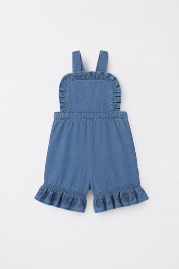 Girl's Denim Ruffled Trim Overall