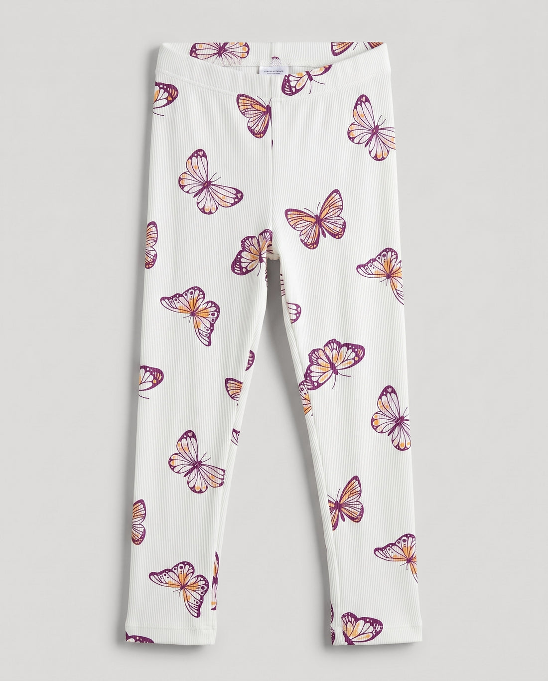 Girl's Ivory Butterfly Print Ribbed Leggings