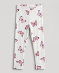 Girl's Ivory Butterfly Print Ribbed Leggings