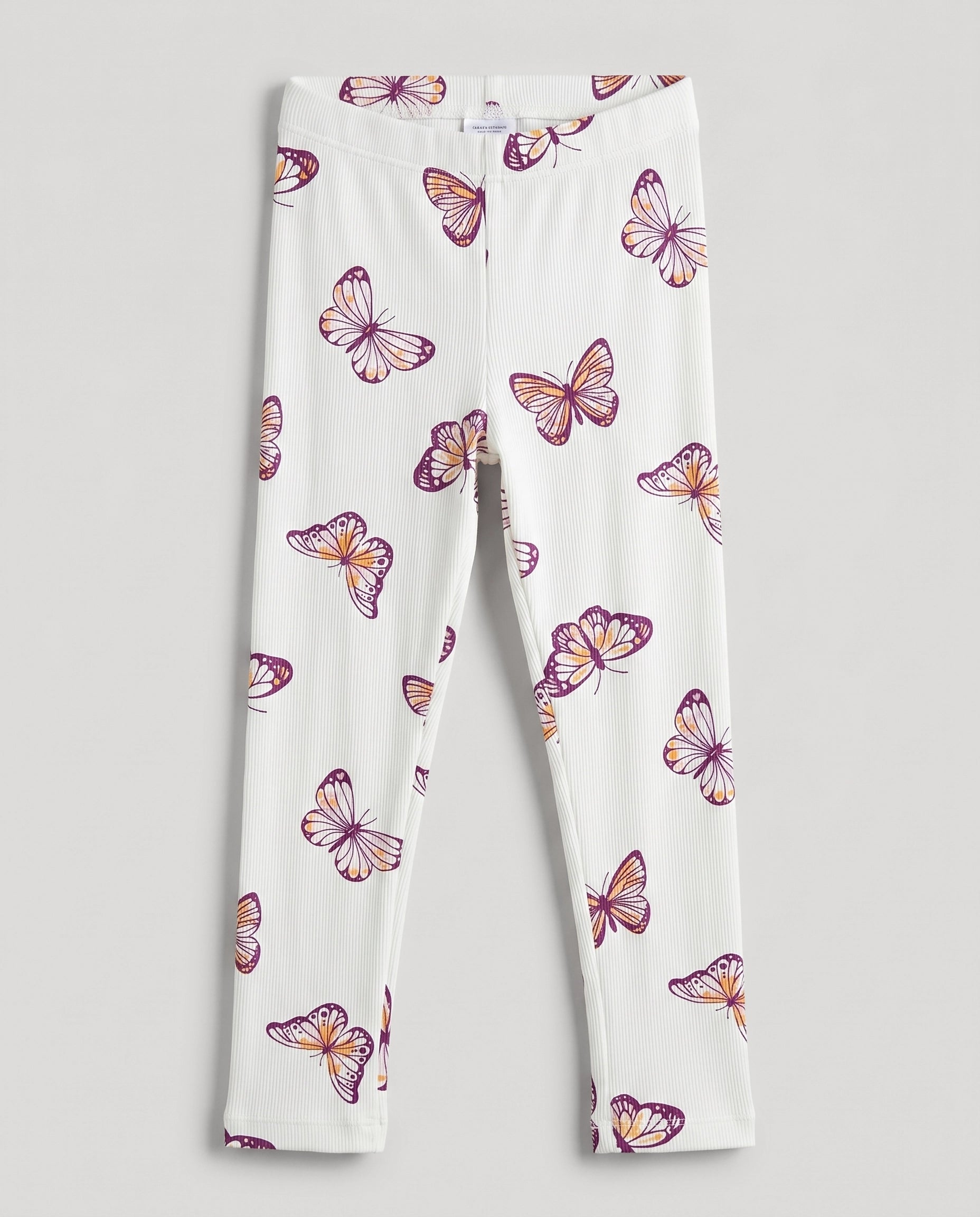 Girl's Ivory Butterfly Print Ribbed Leggings