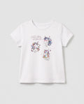 Girls' white short sleeve cotton t-shirt with three rainbow unicorns and glitter Unicorn Mood print