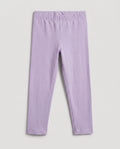 Full-length girls' slim-fit leggings in baby purple, plain design with elasticated waistband, laid flat on a light grey background.