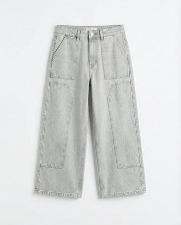 Girl's Paneled Front Wide Leg Denim Pant