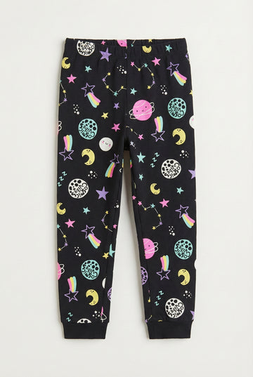 Girl's Stretchable Cotton Fabric Leggings | Black, Cosmic Vibe