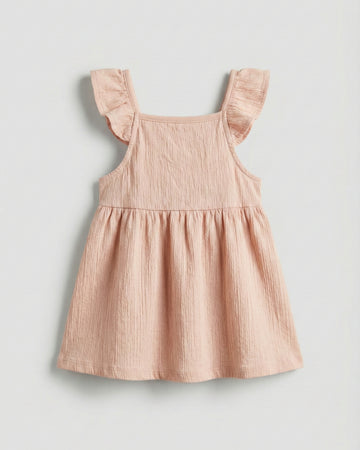 Baby Girl's Cotton Textured Ruffled Sleeve Frock