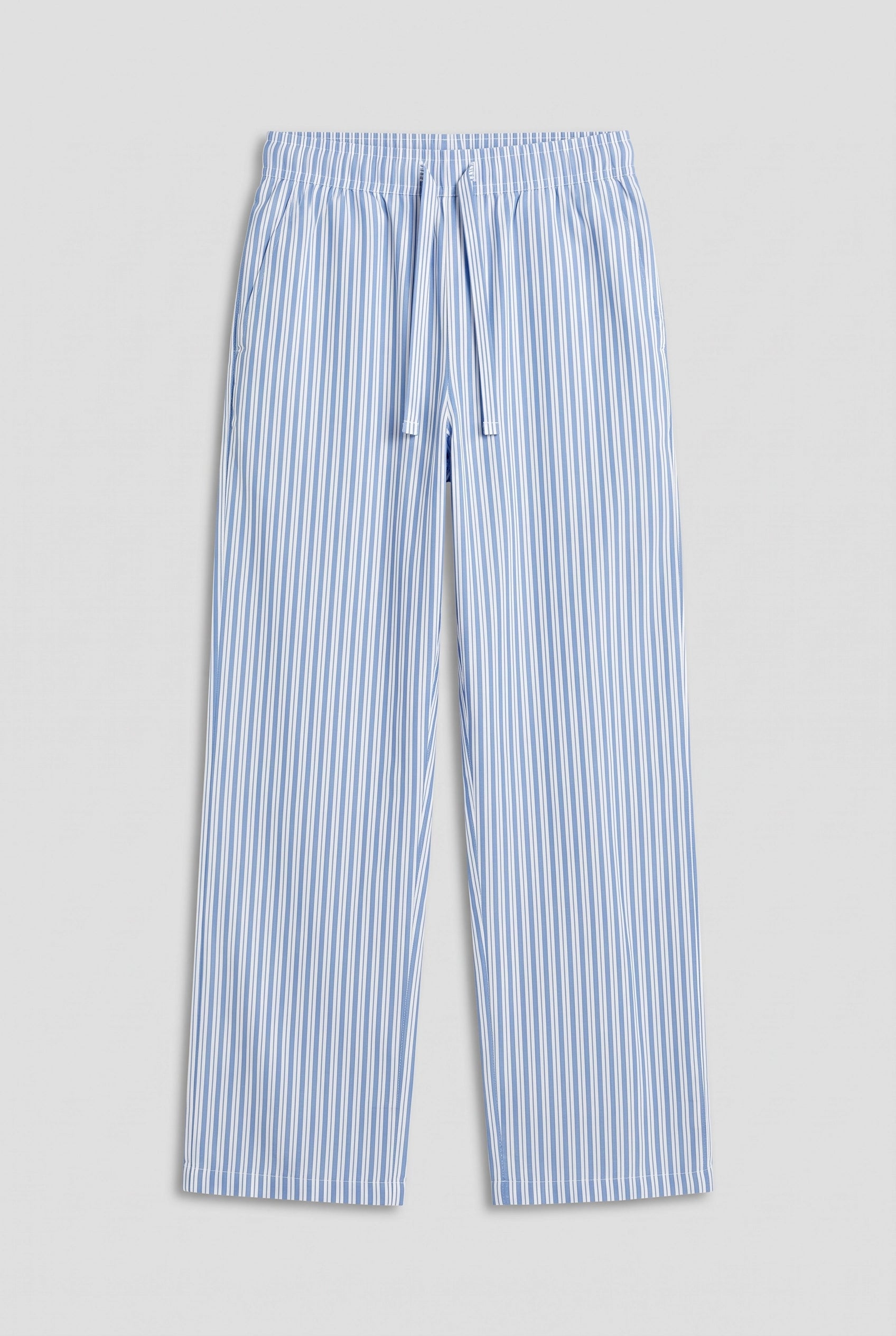 Girls blue and white stripe straight-cut cotton pants with elastic drawstring waist