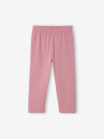 Girls Cotton 3/4 Mid Calf Pajama in solid pink color