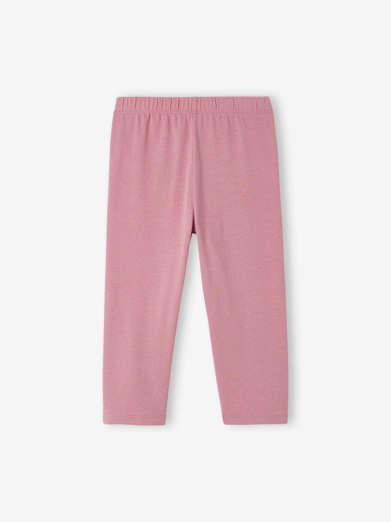 Girls Cotton 3/4 Mid Calf Pajama in solid pink color back side