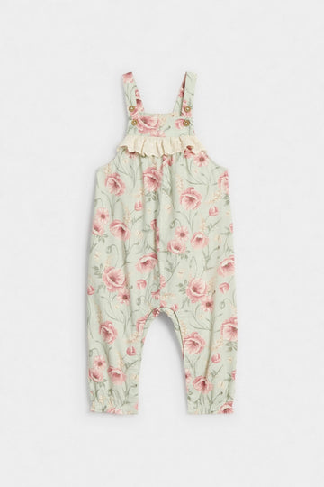Baby Girl's Floral Ramie Cotton Dungaree Overall