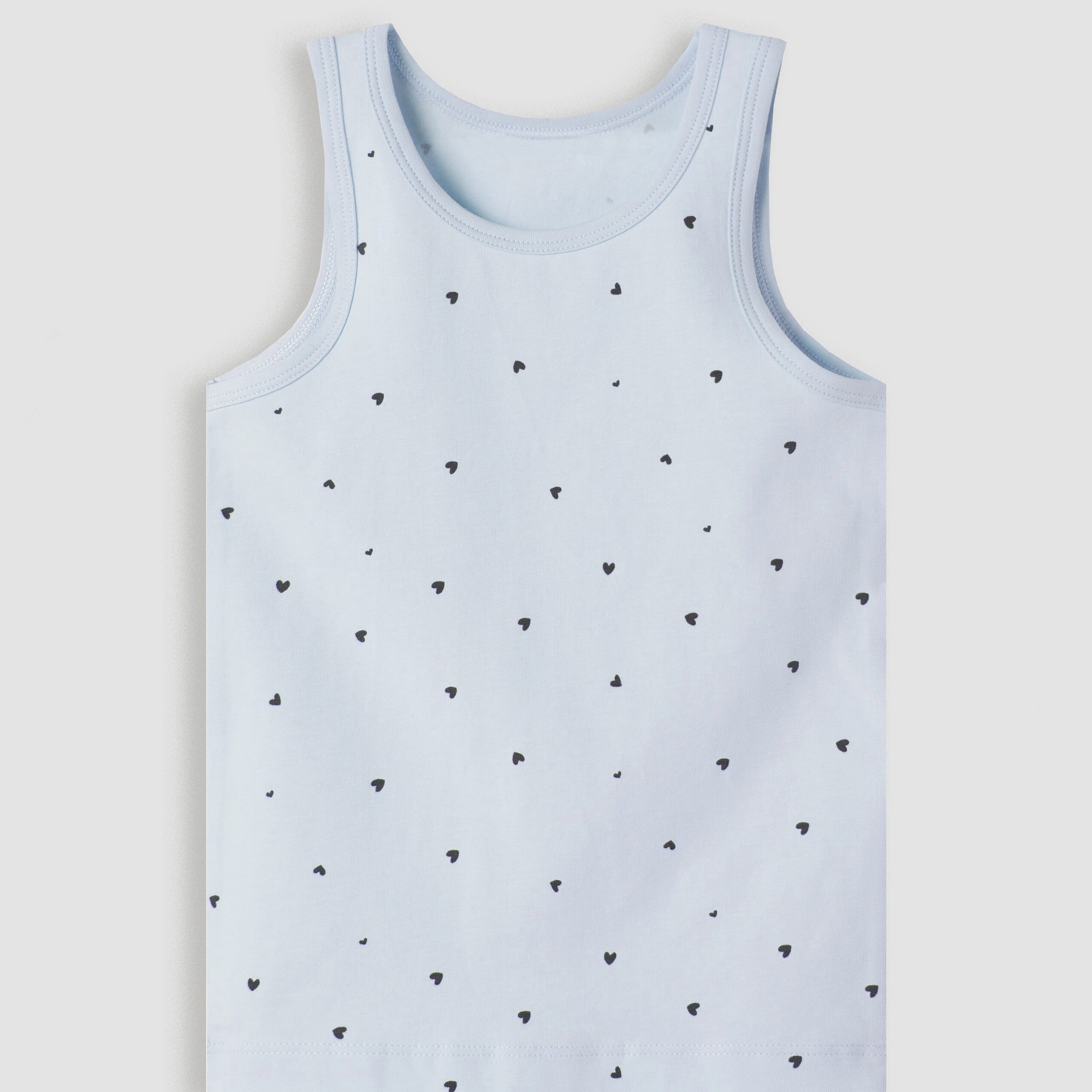 Girls' Light Blue Cotton Vest Top with Heart Print