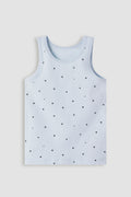 Girls' Light Blue Cotton Vest Top with Heart Print